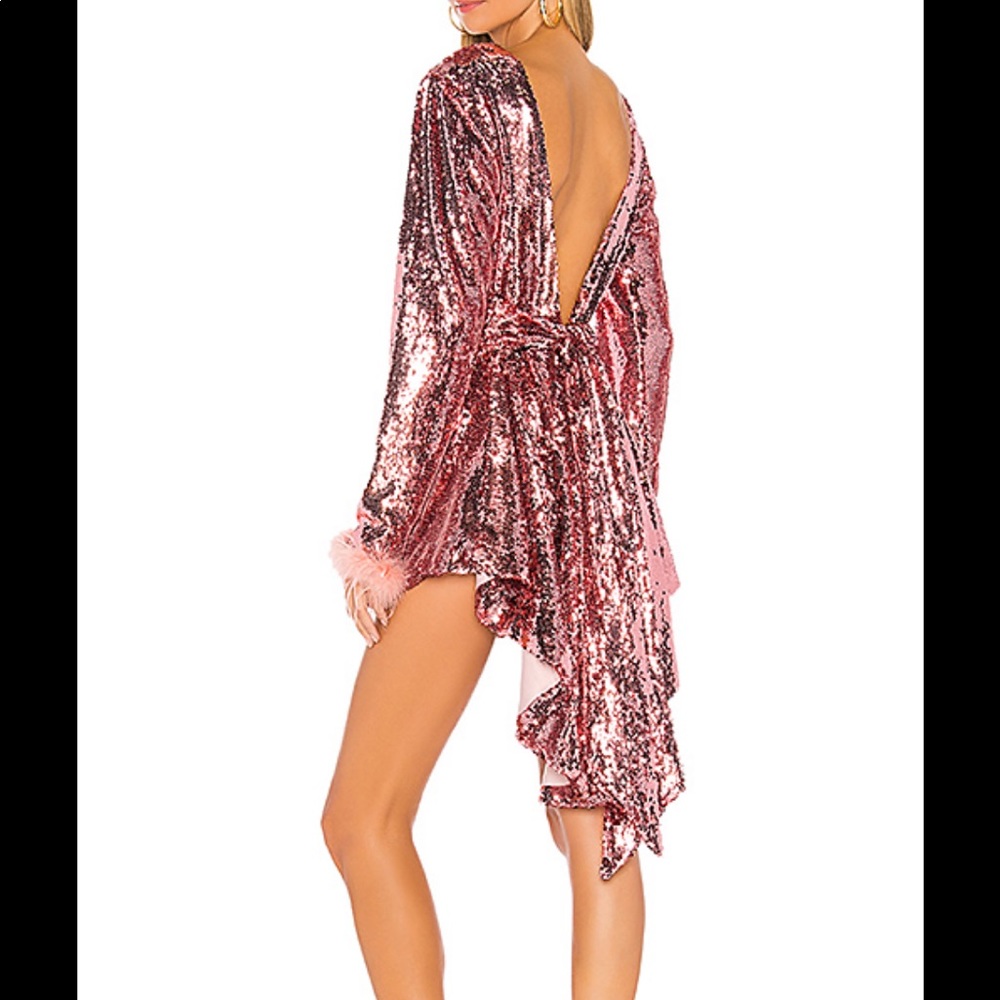 KEEPSAKE the Label Pink Sequin High Low Dress with feathers